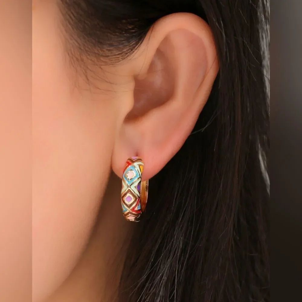 Colorful Geometric Hoop Earrings S982